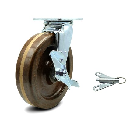 Service Caster 8 Inch High Temp Phenolic Caster with Roller Bearing and Brake/Swivel Lock SCC SCC-30CS820-PHRHT-TLB-BSL